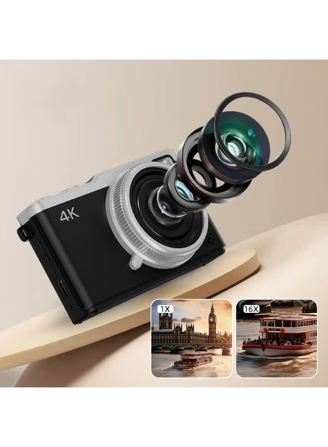 ZONBON 4K Digital Camera, 64MP Vlogging Cameras, 16X Autofocus Point and Shoot Digital Camera with 2.4in 180°Flip Screen, Compact Vlog Travel Camara with 64G TF Card for Photography, Black - Image 3