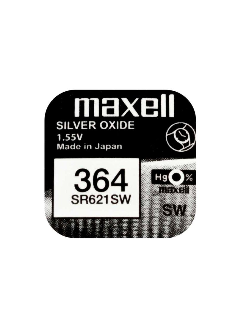 ماكسل 10-Pieces Maxell 364 / SR621SW 1.55V Silver Oxide Hg0% Zero Mercury Batteries  - Image 2