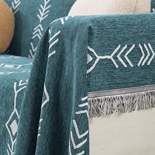 HOKIPO Chenille Sofa Couch Cover Throws Blanket Slipcover 1 Seater, 180 (D) X 180 (L) Cm (AR-4590-D3), Teal - Image 4