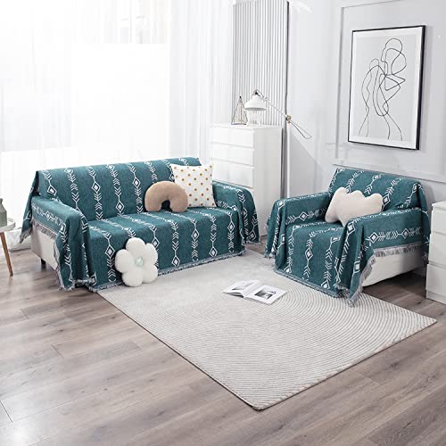 HOKIPO Chenille Sofa Couch Cover Throws Blanket Slipcover 1 Seater, 180 (D) X 180 (L) Cm (AR-4590-D3), Teal - Image 3