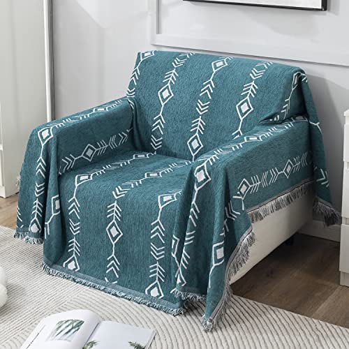 HOKIPO Chenille Sofa Couch Cover Throws Blanket Slipcover 1 Seater, 180 (D) X 180 (L) Cm (AR-4590-D3), Teal - Image 1