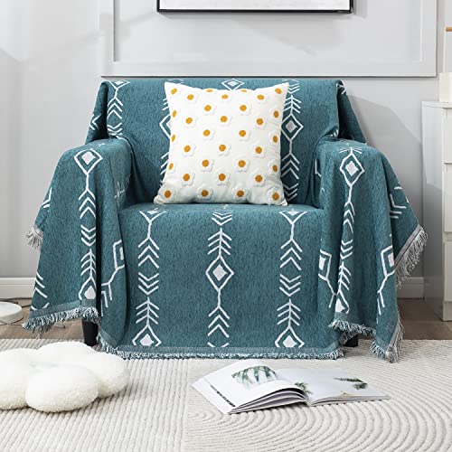 HOKIPO Chenille Sofa Couch Cover Throws Blanket Slipcover 1 Seater, 180 (D) X 180 (L) Cm (AR-4590-D3), Teal - Image 2