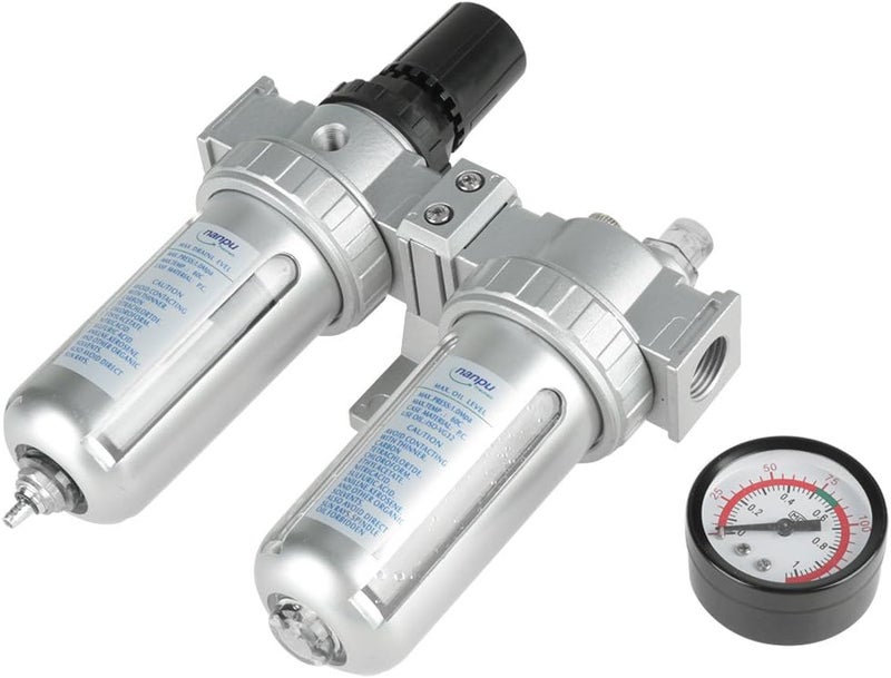 Wal front 1/2" Air Filter Press Regulator and Lubricator Gauge Kit Trap Oil Water Separator Tools - Image 2