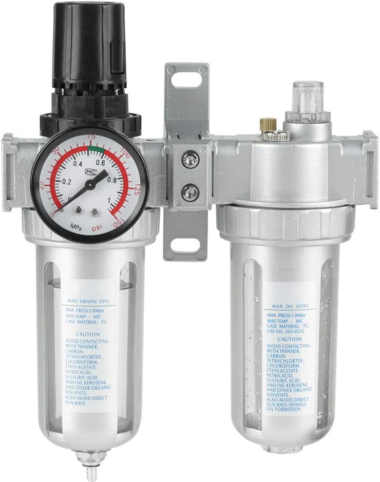 Wal front 1/2" Air Filter Press Regulator and Lubricator Gauge Kit Trap Oil Water Separator Tools - Image 1