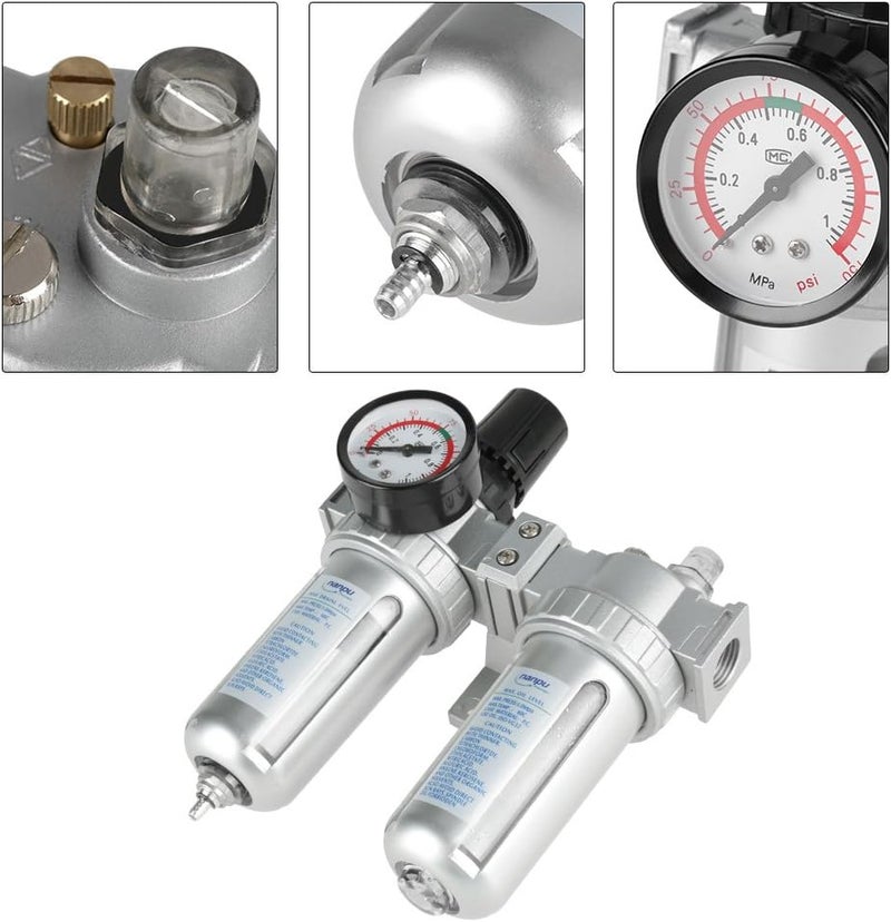Wal front 1/2" Air Filter Press Regulator and Lubricator Gauge Kit Trap Oil Water Separator Tools - Image 5