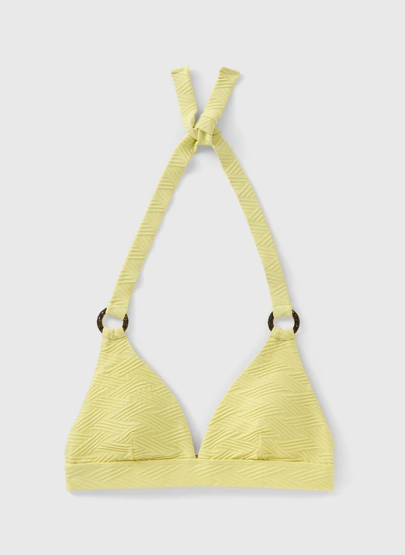 Matalan Yellow Textured Ring Detail Bikini Top