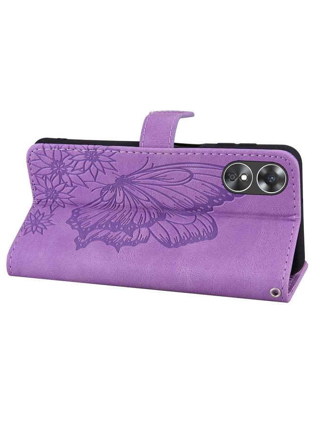 اس-توب جراب هاتف OPPO A17 بتصميم جلدي بتصميم كلاسيكي مع نقش فراشات أفقية - Image 5