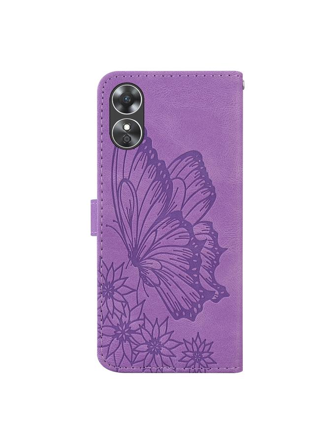 اس-توب جراب هاتف OPPO A17 بتصميم جلدي بتصميم كلاسيكي مع نقش فراشات أفقية - Image 3