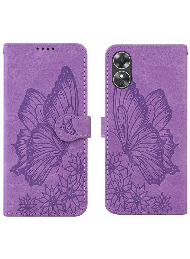 اس-توب جراب هاتف OPPO A17 بتصميم جلدي بتصميم كلاسيكي مع نقش فراشات أفقية - Image 1