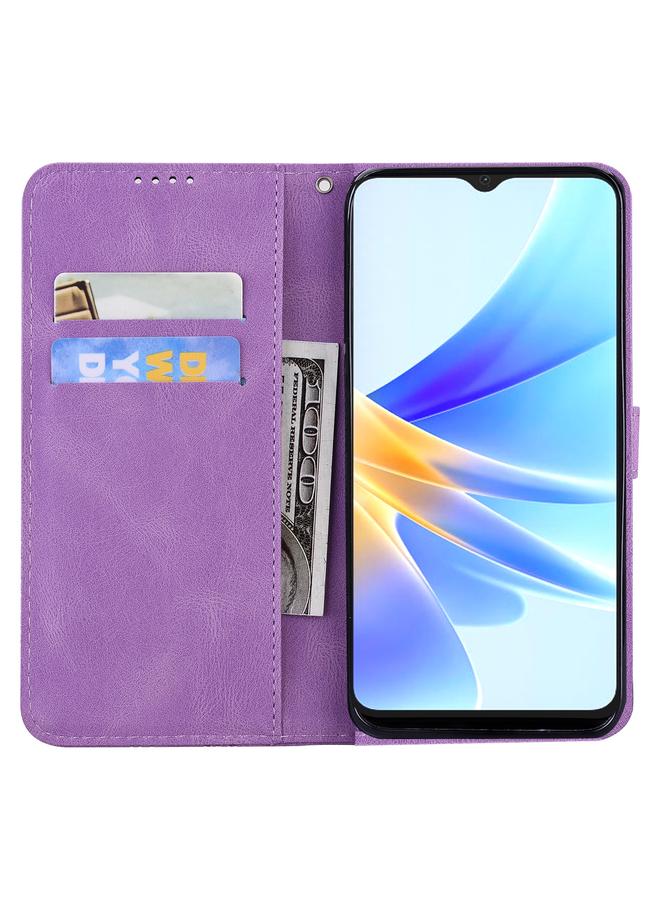 اس-توب جراب هاتف OPPO A17 بتصميم جلدي بتصميم كلاسيكي مع نقش فراشات أفقية - Image 4