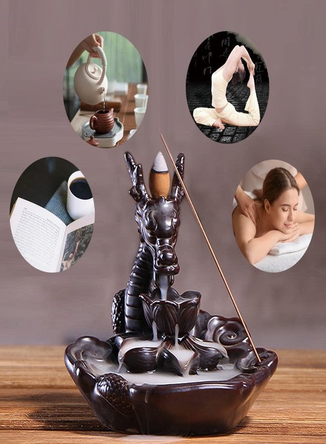 YIENENG Dragon Incense Waterfall Burner Ceramic Backflow Incense Holder Set with Incense Cones and Incense Sticks, Dragon Ornament for Home Décor - Image 2