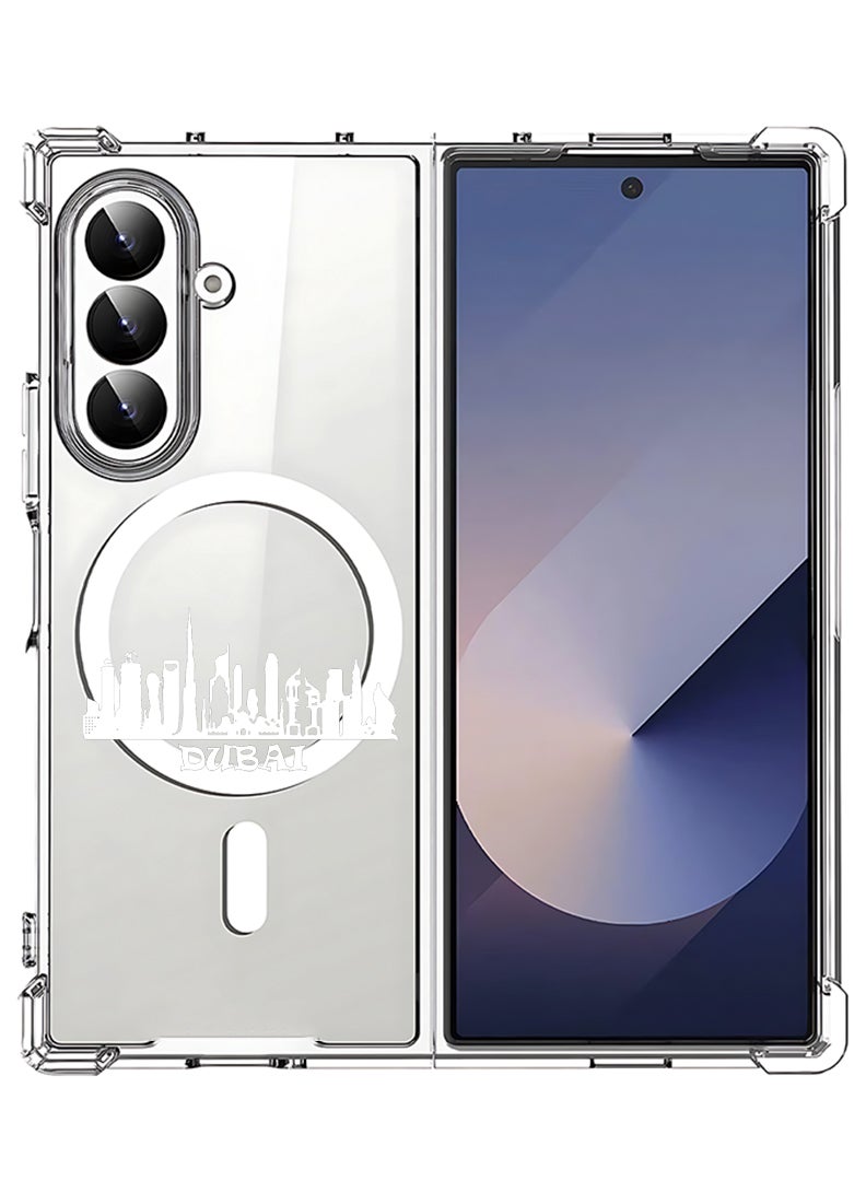 Theodor Magnetic Case for Samsung Galaxy Z Fold 7 Compatible with MagSafe Wireless Charging, Shockproof Phone Bumper Cover Dubai Skyline - White - Image 1