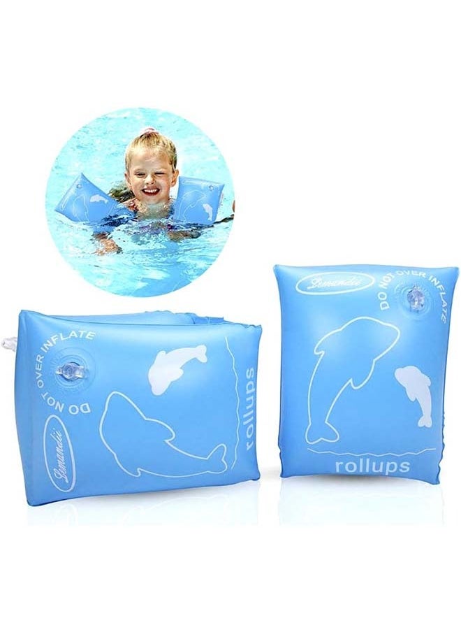 Hihonor Armbands Inflatable Swimming Arm Bands for Kids/Toddlers/Boys/Girls,Cute Baby Armbands Pool Swim Floats Arm Band Floaties Childrens Armbands for Swimming Training Learning 0-4 Years (Blue)  - Image 1