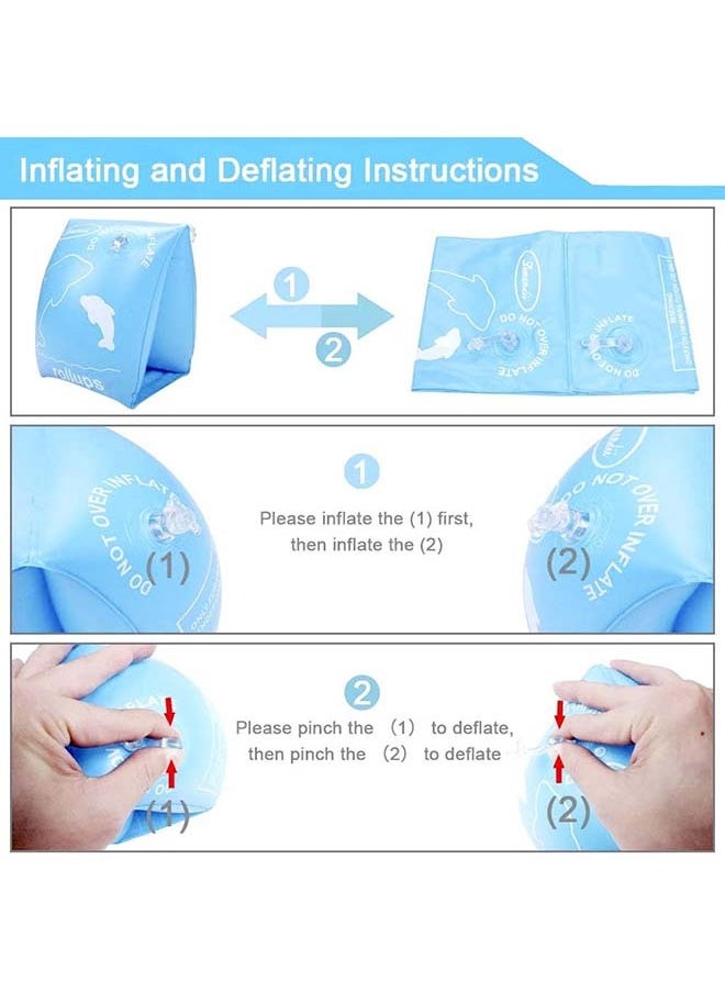 Hihonor Armbands Inflatable Swimming Arm Bands for Kids/Toddlers/Boys/Girls,Cute Baby Armbands Pool Swim Floats Arm Band Floaties Childrens Armbands for Swimming Training Learning 0-4 Years (Blue)  - Image 3