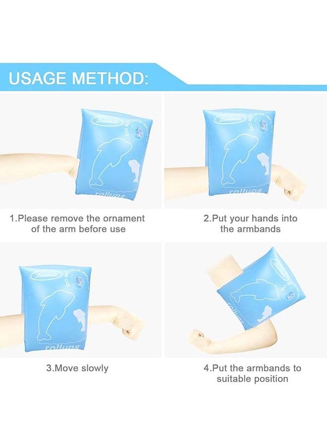 Hihonor Armbands Inflatable Swimming Arm Bands for Kids/Toddlers/Boys/Girls,Cute Baby Armbands Pool Swim Floats Arm Band Floaties Childrens Armbands for Swimming Training Learning 0-4 Years (Blue)  - Image 4