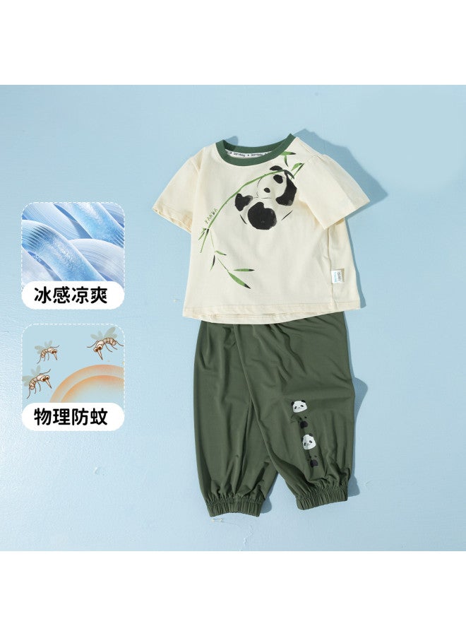 Bornbay 2025 Summer New Boys' Icy Short-sleeve T-shirt & Mosquito-repellent Pants Outfit - Image 2