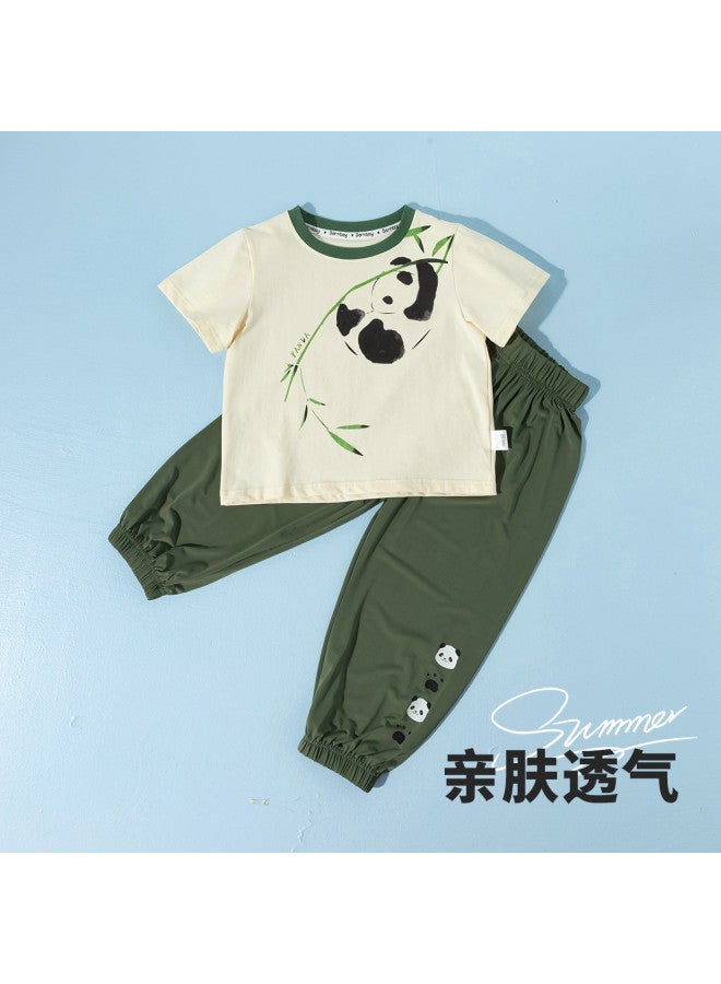 Bornbay 2025 Summer New Boys' Icy Short-sleeve T-shirt & Mosquito-repellent Pants Outfit - Image 3
