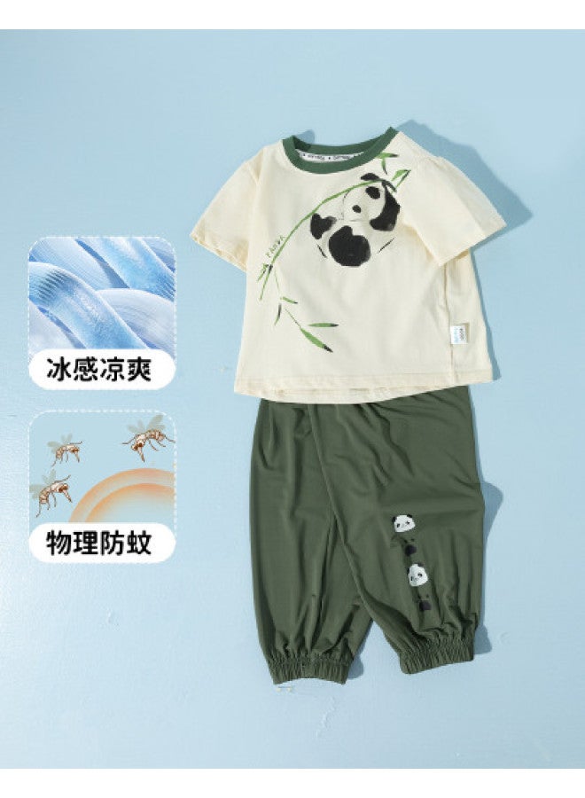 Bornbay 2025 Summer New Boys' Icy Short-sleeve T-shirt & Mosquito-repellent Pants Outfit - Image 1