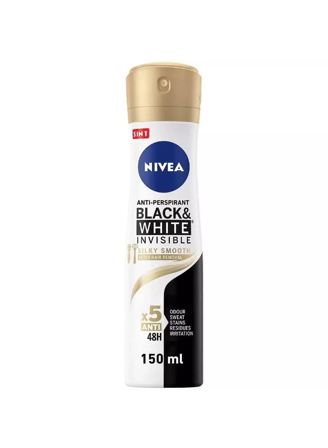 NIVEA Black and White Invisible Silky Smooth Deo Spray, Antiperspirant for Women, Spray 150ml - Image 2