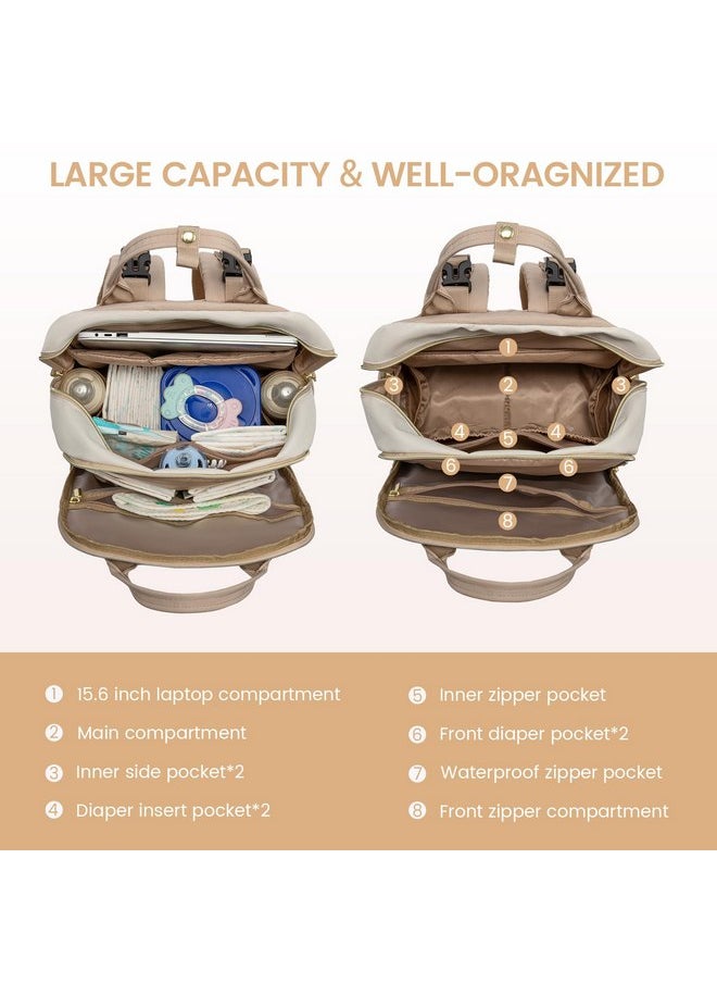 Lovevook LOVEVOOK Diaper Bag Backpack, Baby Bag with Changing Pad, Large Diaper Backpack Boy Girl, Waterproof Baby Registry Bag for Mom Dad with Stroller Buckles, Beige-khaki  - Image 2