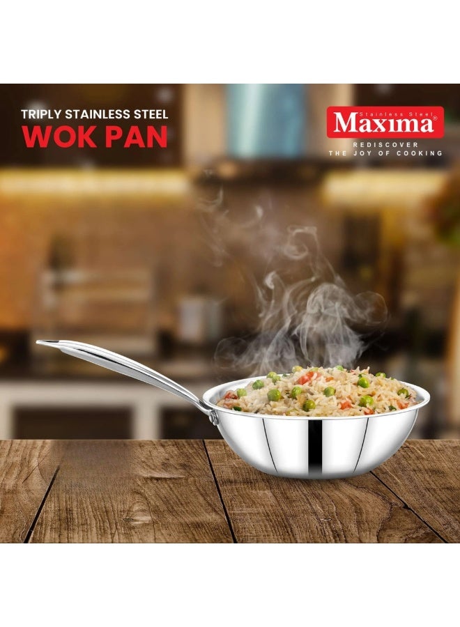 Maxima Stainless Steel Wok Pan With Lid 24 cm - Image 3