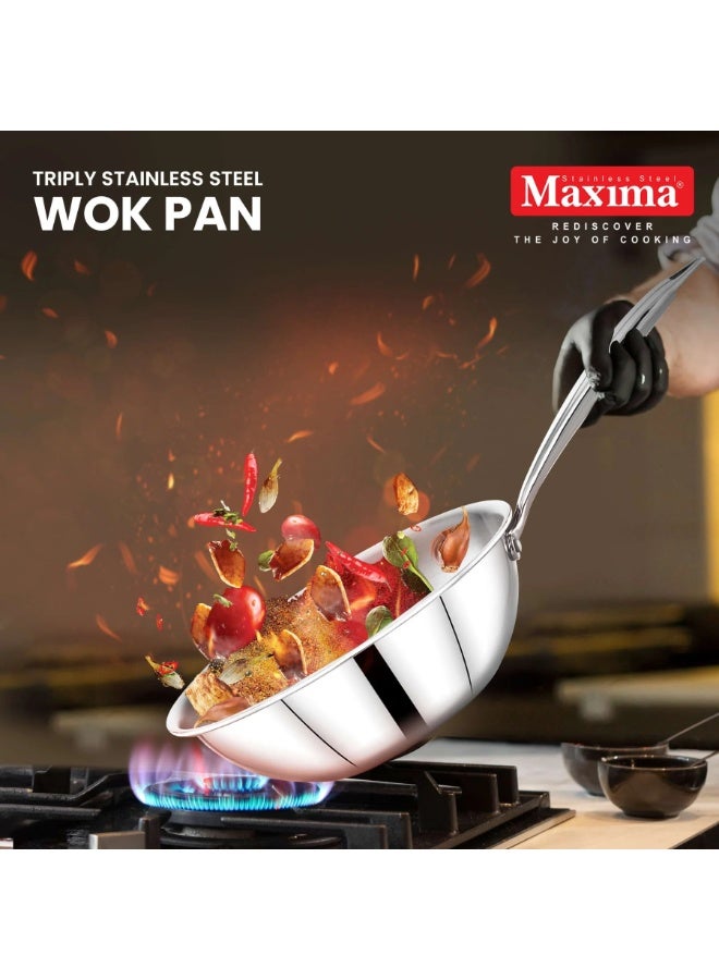 Maxima Stainless Steel Wok Pan With Lid 24 cm - Image 4
