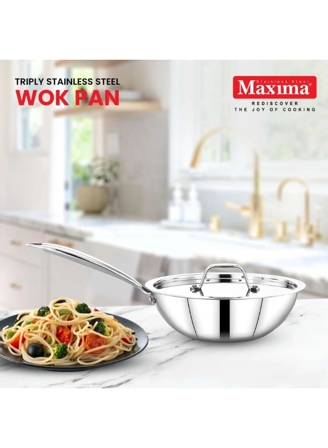 Maxima Stainless Steel Wok Pan With Lid 24 cm - Image 5