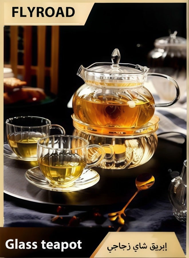 FLYROAD Glass teapot with removable infuser filter, heat resistant Set of 1 - Image 1