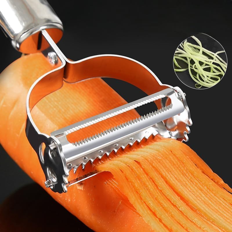 RENRANRING 2-in-1 Stainless Steel Peeler for Kitchen | Vegetable & Fruit Peeler, Julienne Peeler and Sharp | Multifunctional, Rust-Free, Handles with Screw Thread (2 in 1 Silver) - Image 5