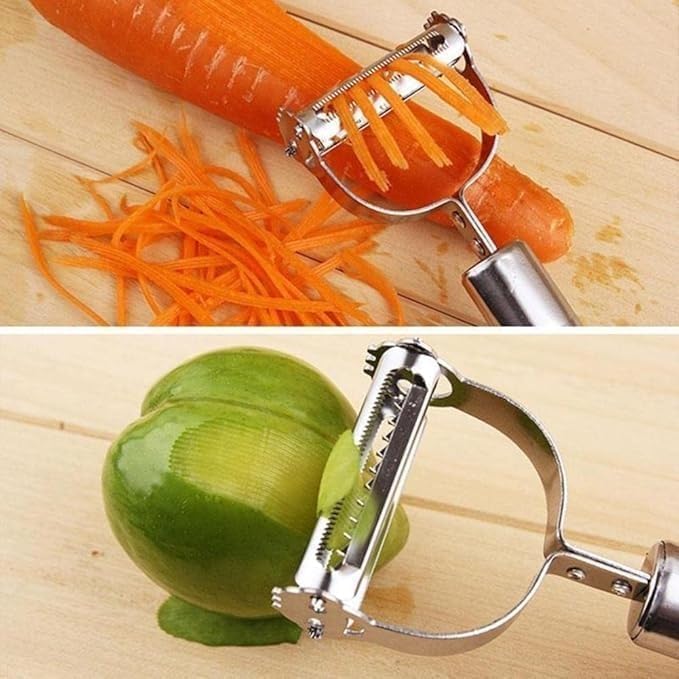 RENRANRING 2-in-1 Stainless Steel Peeler for Kitchen | Vegetable & Fruit Peeler, Julienne Peeler and Sharp | Multifunctional, Rust-Free, Handles with Screw Thread (2 in 1 Silver) - Image 4