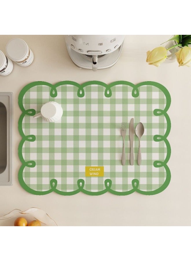 Special-shaped Mat Small Fresh Kitchen Drain Mat Household Anti-scalding And Heat-insulating Dining Table Mat Water Absorbent Quick-drying Placemat-Color:Blue Grid-Specifications:30*40cm  - Image 2