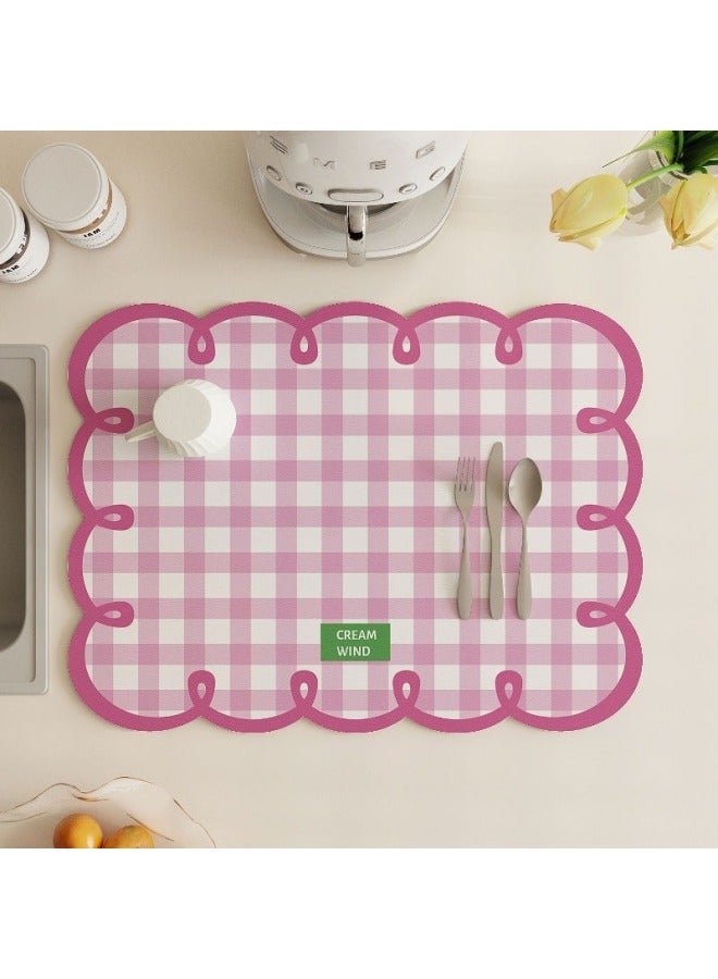 Special-shaped Mat Small Fresh Kitchen Drain Mat Household Anti-scalding And Heat-insulating Dining Table Mat Water Absorbent Quick-drying Placemat-Color:Blue Grid-Specifications:30*40cm  - Image 4