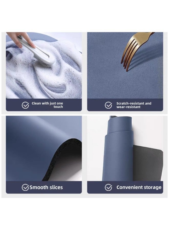 Special-shaped Mat Small Fresh Kitchen Drain Mat Household Anti-scalding And Heat-insulating Dining Table Mat Water Absorbent Quick-drying Placemat-Color:Blue Grid-Specifications:30*40cm  - Image 3