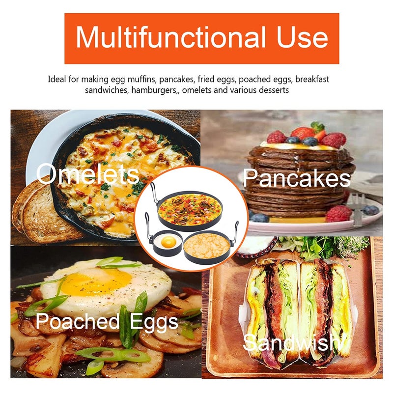 WOWITIS Stainless Steel Egg Cooker Set - 8" Omelette Ring, 6" Pancake Ring, 4" Griddle Egg Ring - Non-stick, Upgrade Large 3 Packs Egg Cooking Rings with Oil Brush & Egg Separator - Image 5