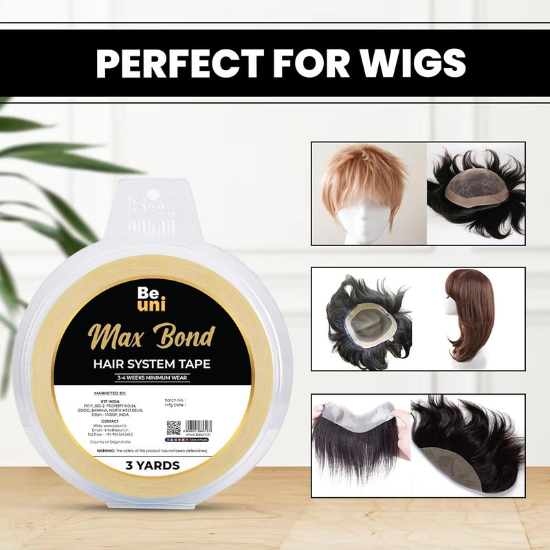beuni Max Bond Hair Patch Tape For Men - Strong Hold Up To 2-4 Weeks | No Shine Tape For Hair Patch | Waterproof Wig Tape For Men | Skin Safe, Non-Allergic, Medical Grade Material | 3 Yrd - Image 3