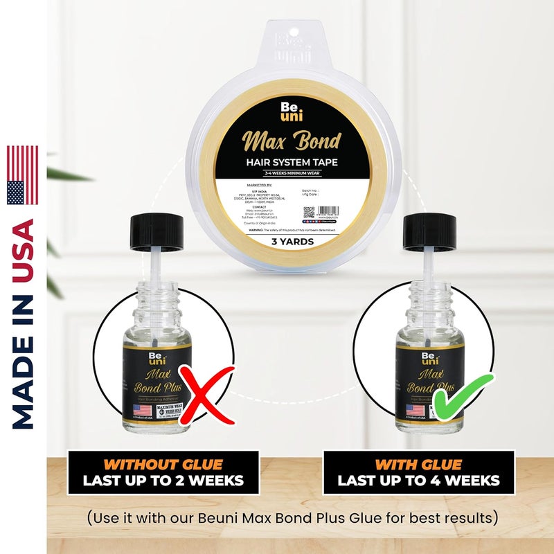 beuni Max Bond Hair Patch Tape For Men - Strong Hold Up To 2-4 Weeks | No Shine Tape For Hair Patch | Waterproof Wig Tape For Men | Skin Safe, Non-Allergic, Medical Grade Material | 3 Yrd - Image 5