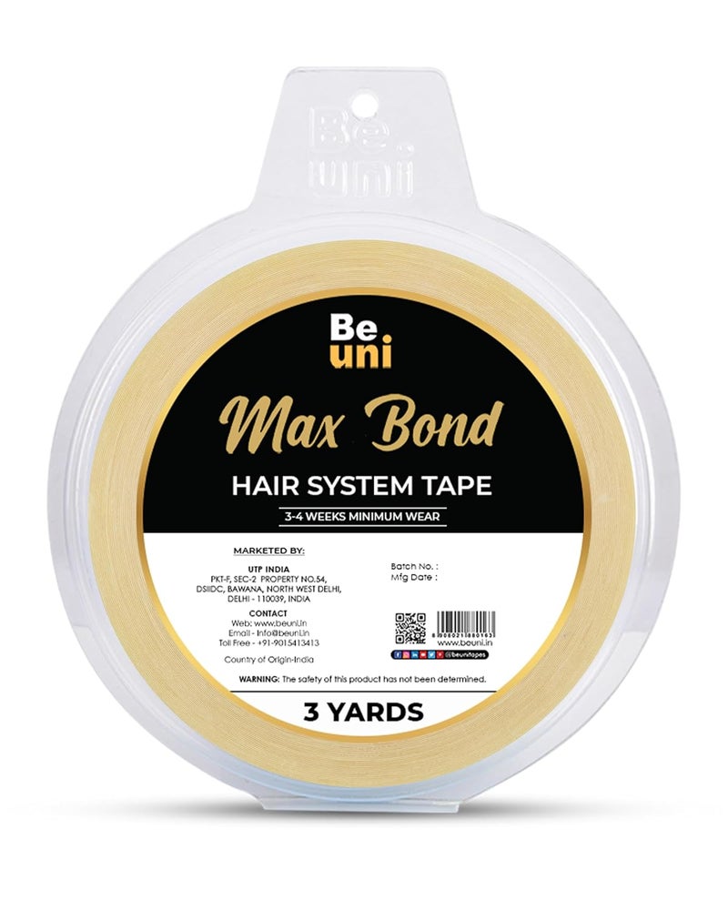 beuni Max Bond Hair Patch Tape For Men - Strong Hold Up To 2-4 Weeks | No Shine Tape For Hair Patch | Waterproof Wig Tape For Men | Skin Safe, Non-Allergic, Medical Grade Material | 3 Yrd - Image 1