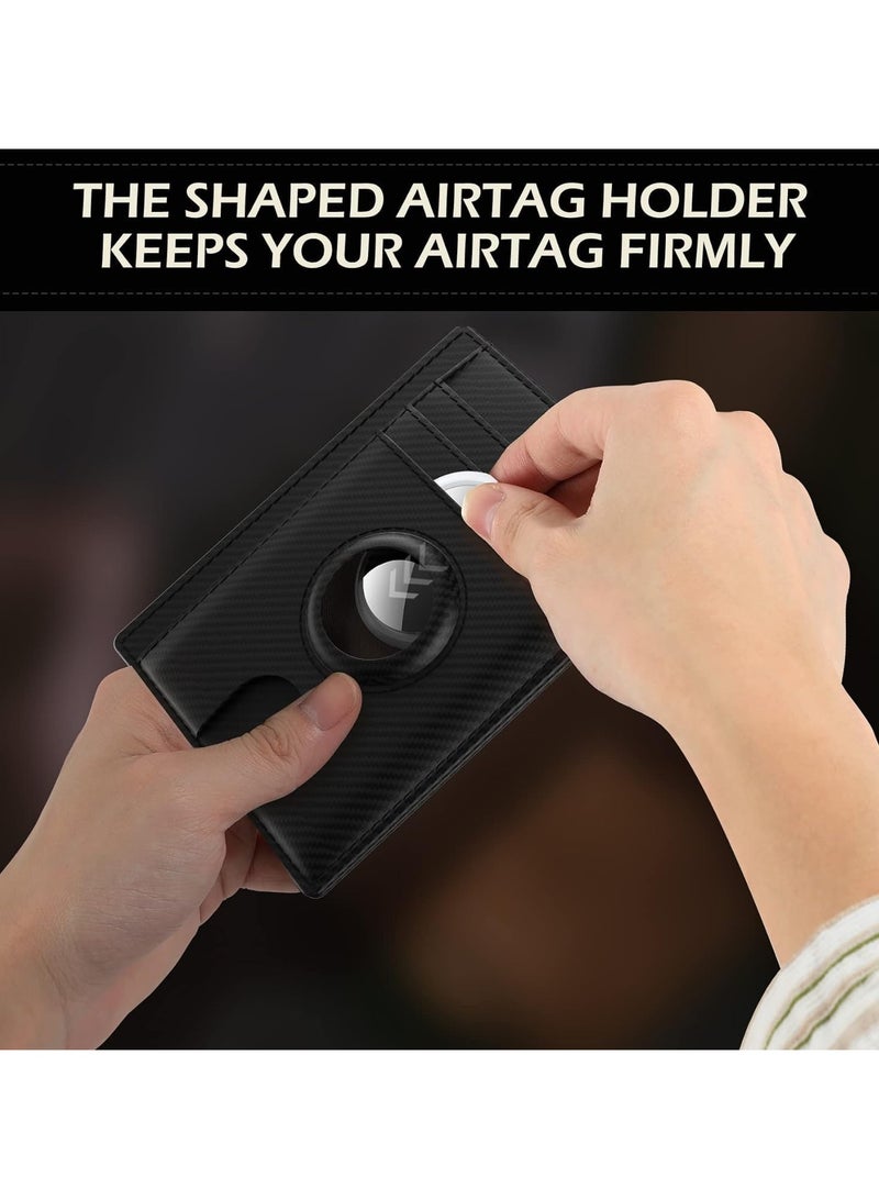 VKL Leather AirTag Wallet, Sleek RFID Blocking Men's & Women's Wallet Holds AirTag (Not Included) - Thin, Stylish Design for Front Pocket - Father Ideal Gift(Carbon Fiber Black) - Image 4