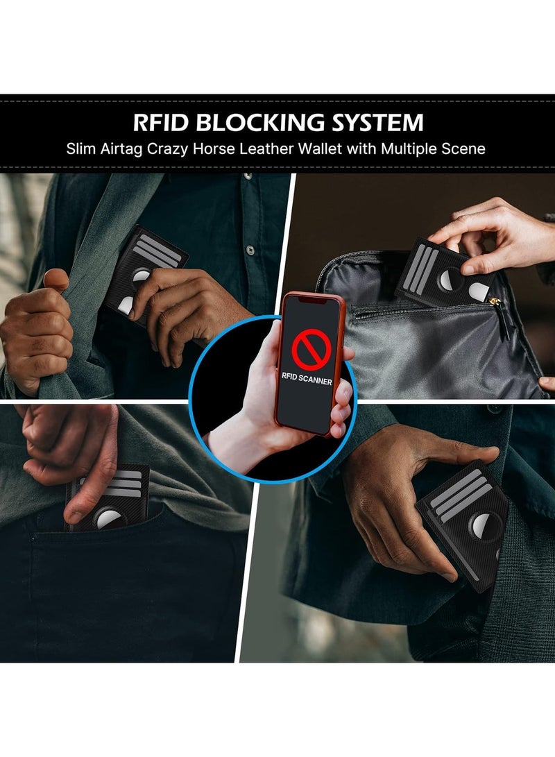 VKL Leather AirTag Wallet, Sleek RFID Blocking Men's & Women's Wallet Holds AirTag (Not Included) - Thin, Stylish Design for Front Pocket - Father Ideal Gift(Carbon Fiber Black) - Image 3