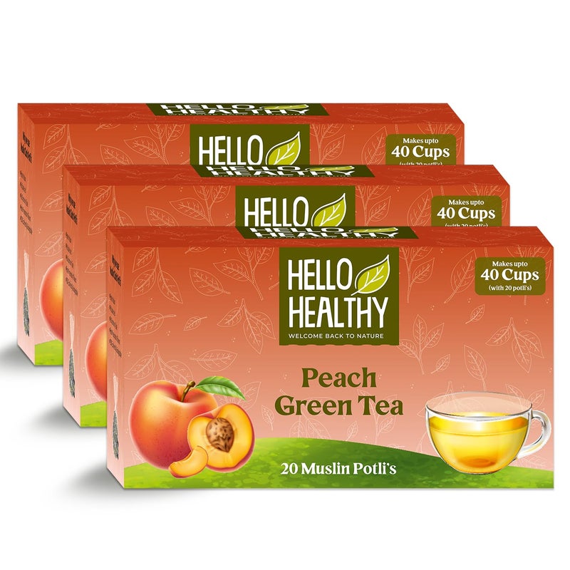 Hello Healthy مرحبا صحي | شاي أخضر بنكهة الخوخ | عبوة من 60 كيس شاي | (2 جرام لكل كيس) مع نكهات طبيعية بالكامل | يصنع حتى 120 كوب | يساعد في الإمساك، يخفض سكر الدم وفقدان الوزن - Image 1