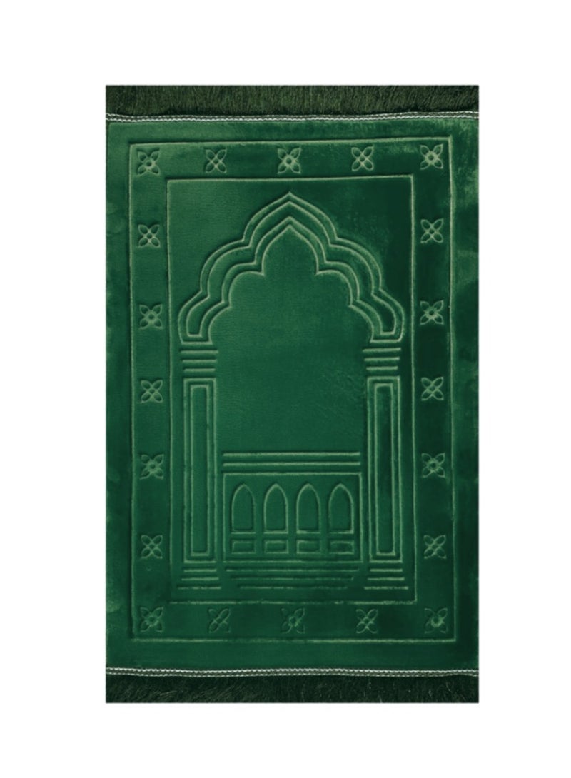 Mahra & Co. Fabienne Dark Green Velvet Prayer Mat | Luxurious Velvet with Non-Slip Backing, Cushioned Sponge & Soft Flannel Top | Ideal for Daily Prayers, Mosque, Travel, Meditation, and More | Perfect for Eid, Ramadan, and Special Events | 120 x 80 cm  - Image 1