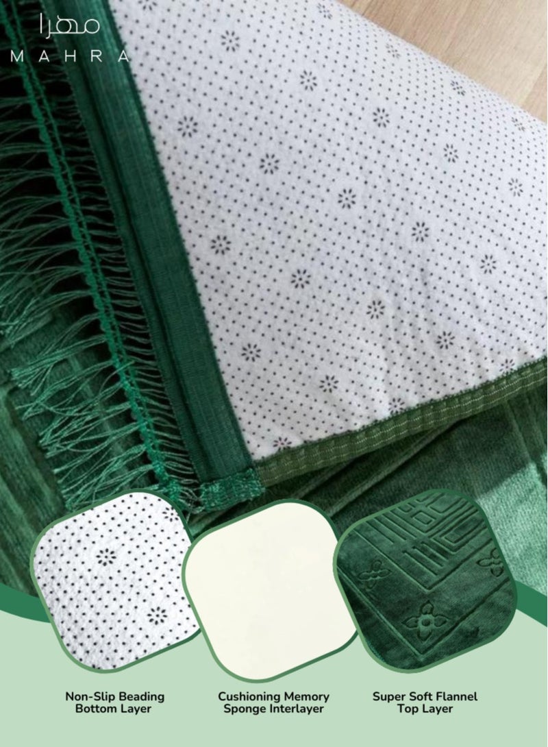 Mahra & Co. Fabienne Dark Green Velvet Prayer Mat | Luxurious Velvet with Non-Slip Backing, Cushioned Sponge & Soft Flannel Top | Ideal for Daily Prayers, Mosque, Travel, Meditation, and More | Perfect for Eid, Ramadan, and Special Events | 120 x 80 cm  - Image 3