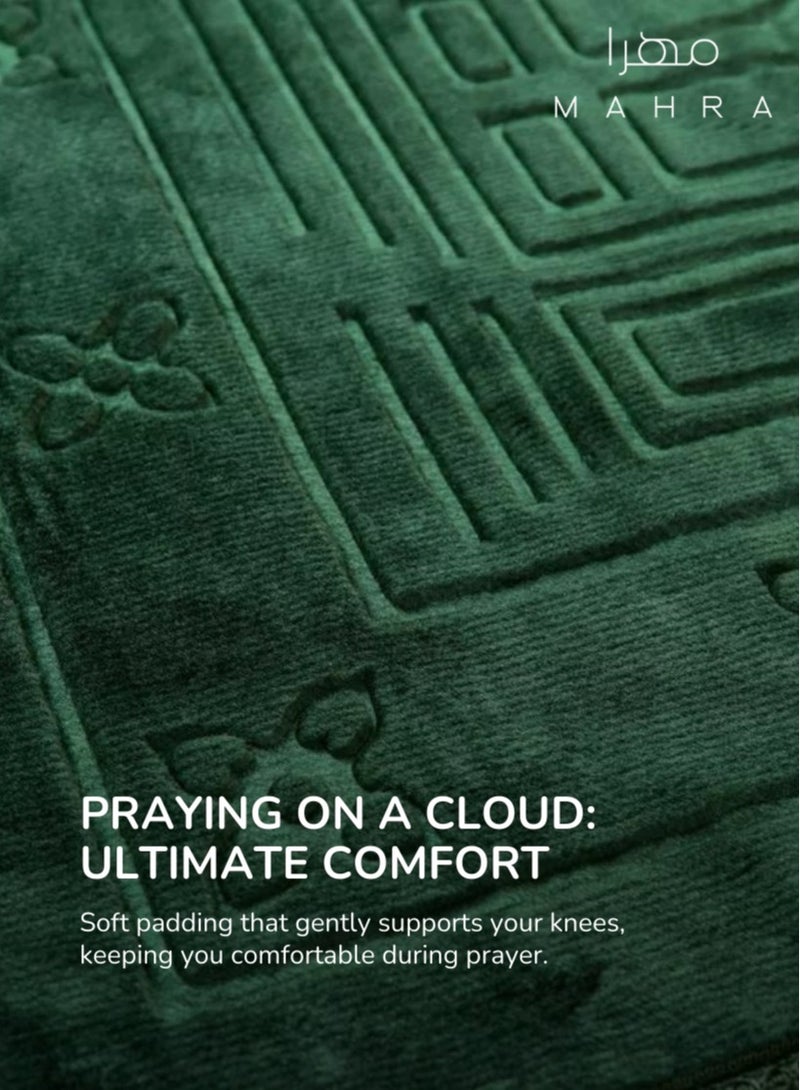 Mahra & Co. Fabienne Dark Green Velvet Prayer Mat | Luxurious Velvet with Non-Slip Backing, Cushioned Sponge & Soft Flannel Top | Ideal for Daily Prayers, Mosque, Travel, Meditation, and More | Perfect for Eid, Ramadan, and Special Events | 120 x 80 cm  - Image 5