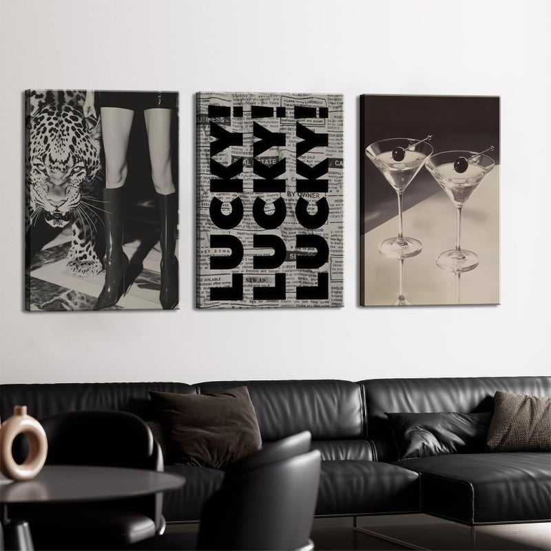 FFJ Trendy Leopard Canvas Wall Art Fashion Cheetah Lucky Martini Wall Decor Pictures Funky Vintage Preppy Luxury Aesthetic Posters Prints for Girly Bedroom Apartment Dorm Decoration 12x16in - Image 3