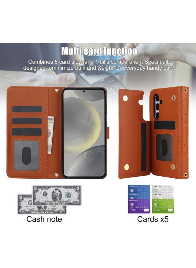 اس-توب جراب هاتف Samsung Galaxy S24+ 5G Crossbody متعدد الوظائف من الجلد المعيني - Image 4