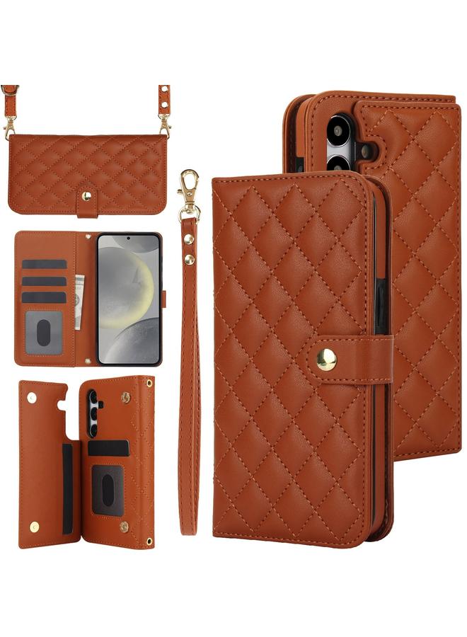 اس-توب جراب هاتف Samsung Galaxy S24+ 5G Crossbody متعدد الوظائف من الجلد المعيني - Image 1