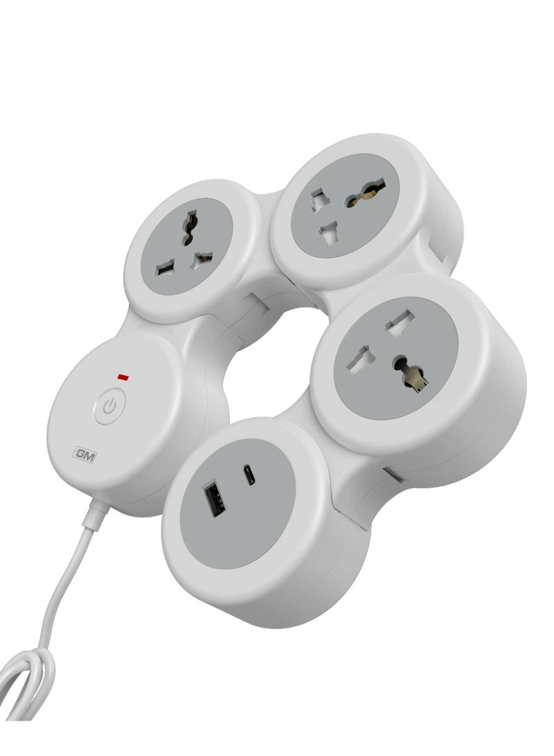 ELTRAZONE GM 4+1 G-Hoop Spike Guard with C & A Type USB-Master Switch,Indicator, Safety Shutter, 1.8 Mtr Wire with Overload Protection 3 International sockets & 2 USB Port 1 C Type 1 A Type 3.1A… - Image 2