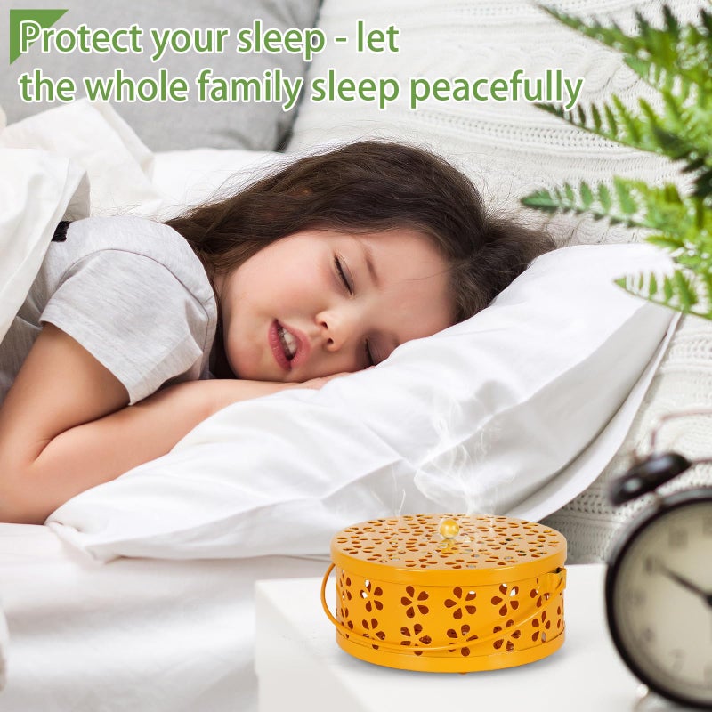 Whiidoom Portable Iron Mosquito Coil Holder with Handle Round Heat-Resistant Incense Holder (Yellow) - Image 3