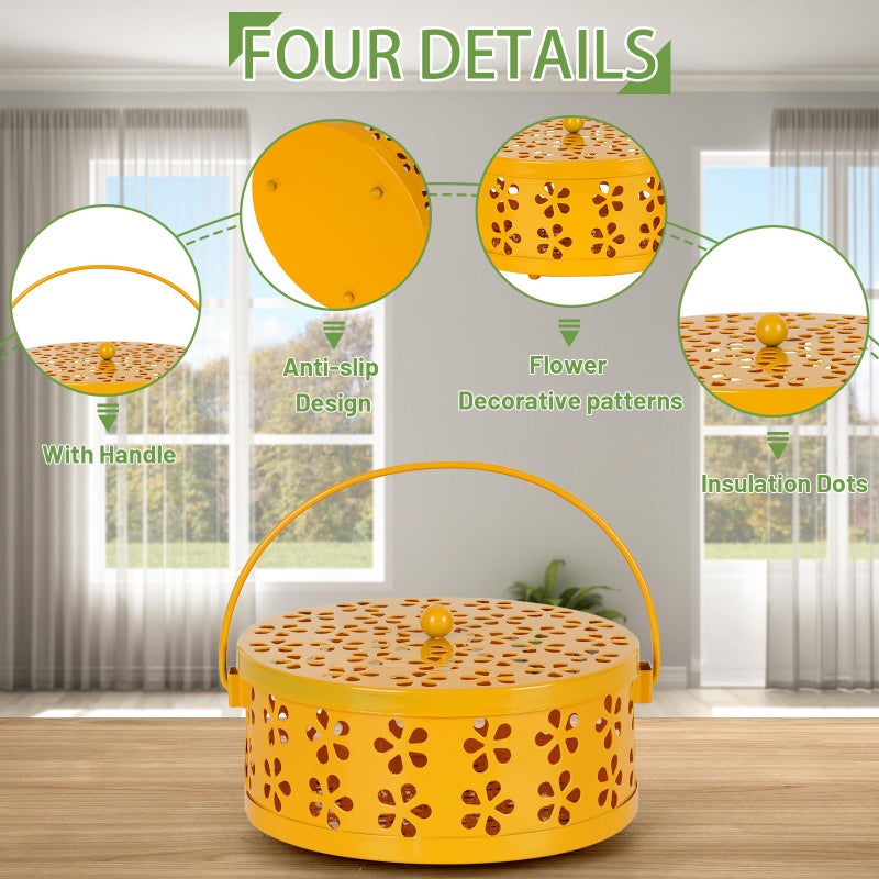 Whiidoom Portable Iron Mosquito Coil Holder with Handle Round Heat-Resistant Incense Holder (Yellow) - Image 4