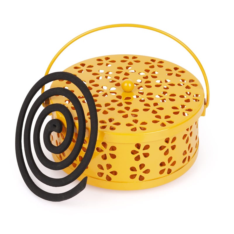 Whiidoom Portable Iron Mosquito Coil Holder with Handle Round Heat-Resistant Incense Holder (Yellow) - Image 1
